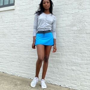blue tennis mini skirt with adjustable waist and zipper closure #skirts #nike
